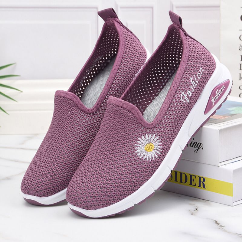 Femmes Daisy Decor Mesh Confortable Respirant Casual Slip On Sneakers