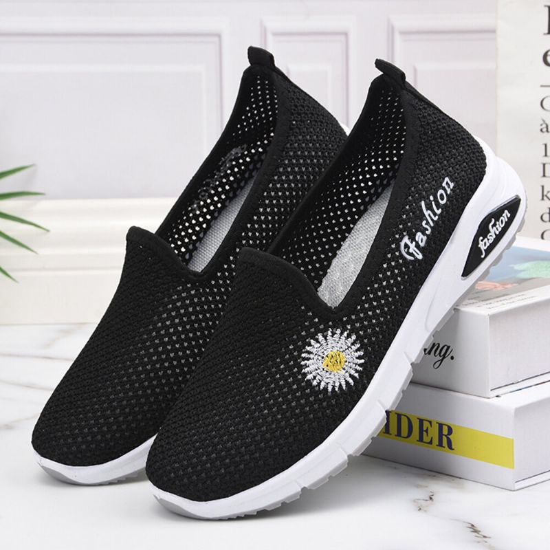 Femmes Daisy Decor Mesh Confortable Respirant Casual Slip On Sneakers