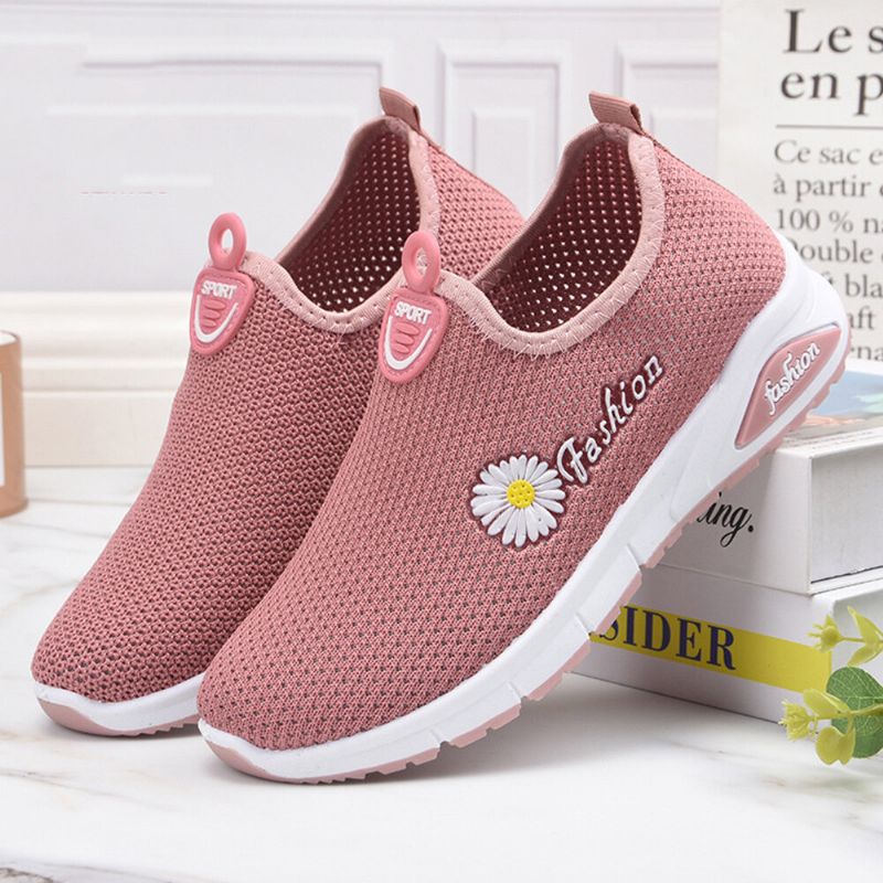 Femmes Daisy Decor Mesh Confortable Respirant Casual Slip On Sneakers