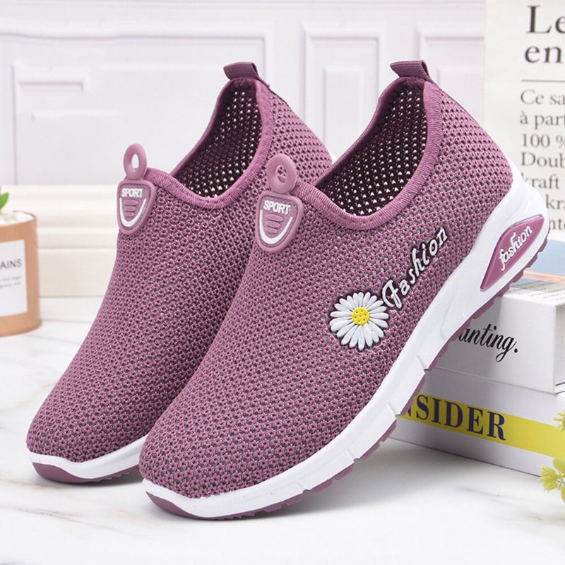 Femmes Daisy Decor Mesh Confortable Respirant Casual Slip On Sneakers