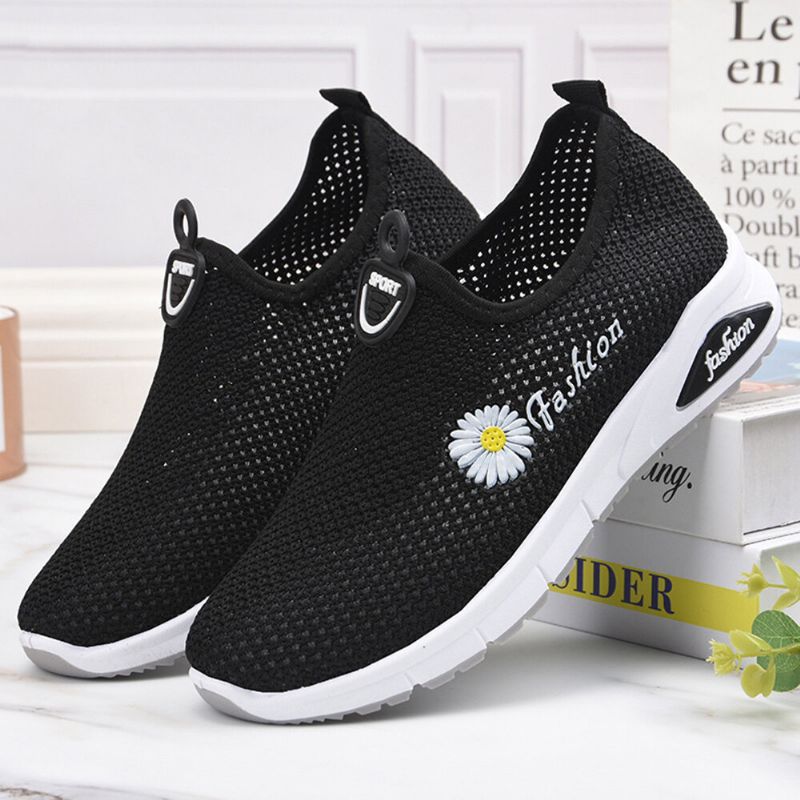 Femmes Daisy Decor Mesh Confortable Respirant Casual Slip On Sneakers