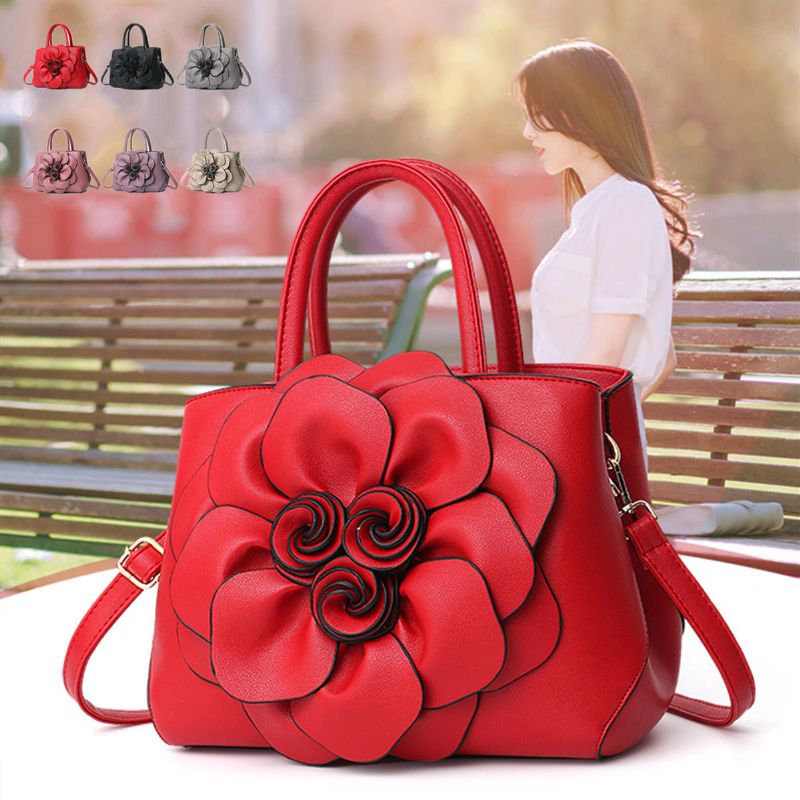 Femmes Dame En Cuir Élégant Sac À Main Fleur Décoration Épaule Sac De Soirée