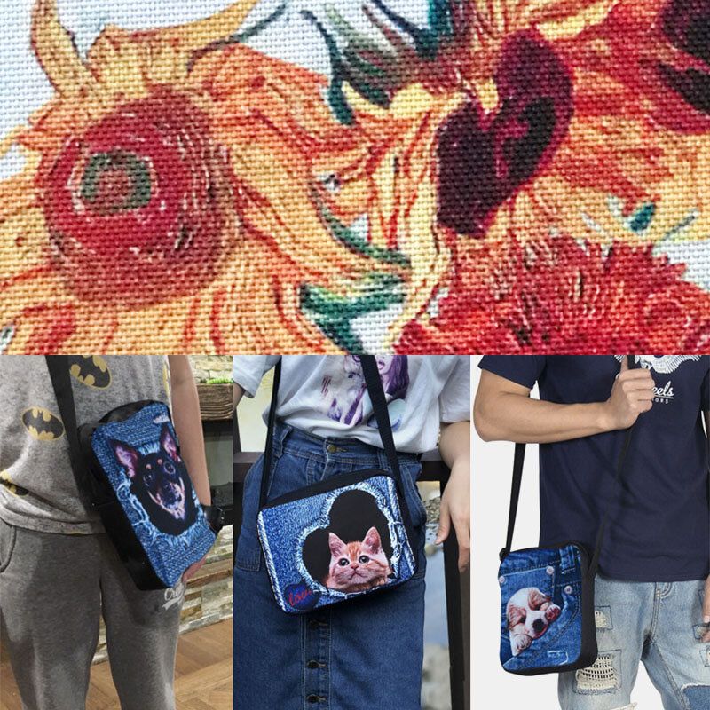 Femmes Denim 3d Tridimensionnel Animal Créatif Dessin Animé Mignon Impression Chat Décontracté Téléphone Sac Taille Sac Bandoulière Sac