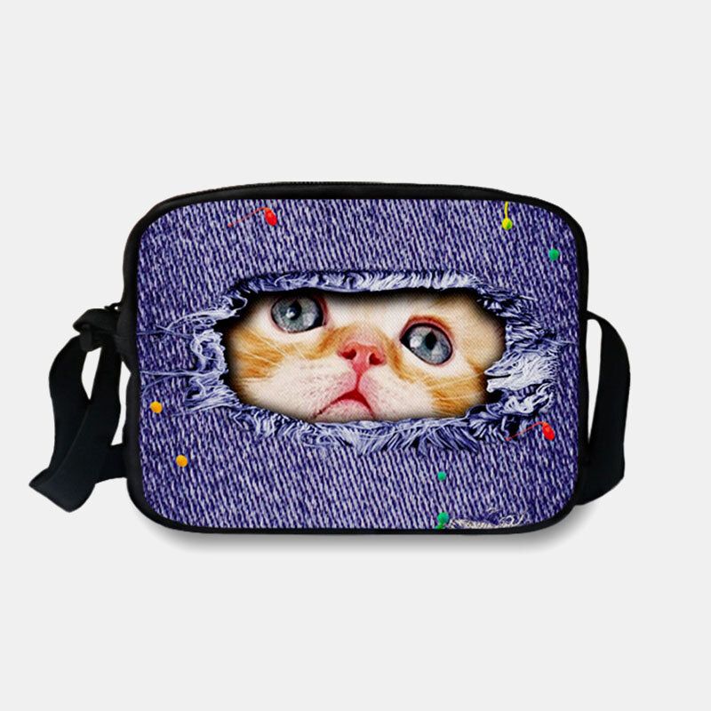 Femmes Denim 3d Tridimensionnel Animal Créatif Dessin Animé Mignon Impression Chat Décontracté Téléphone Sac Taille Sac Bandoulière Sac