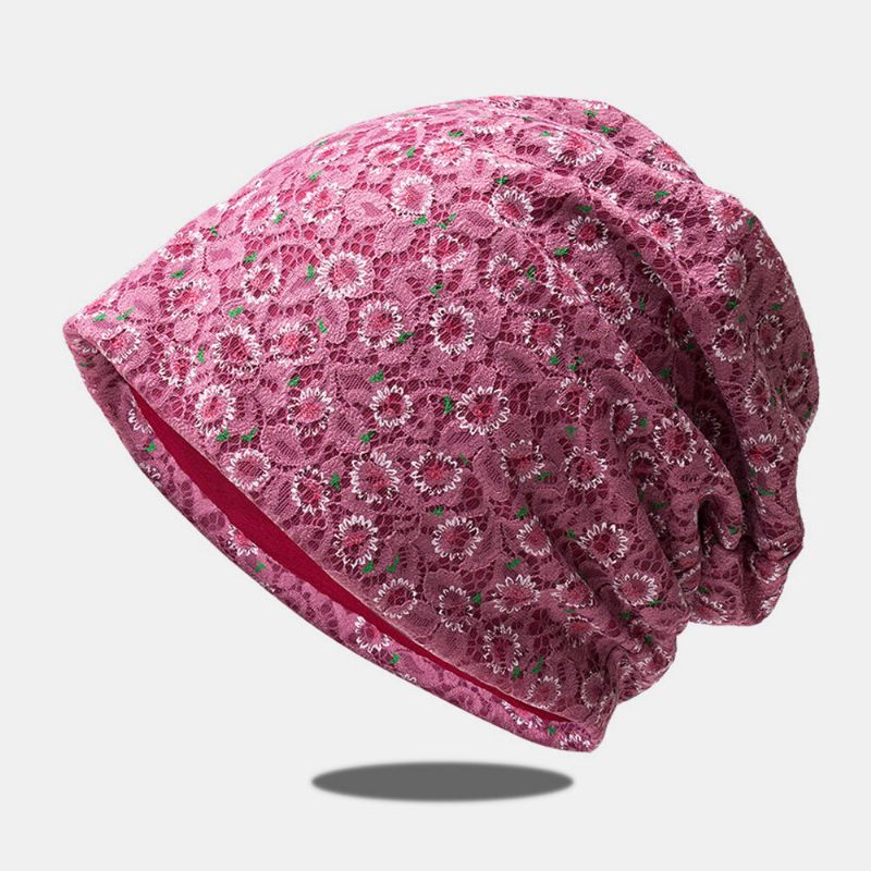 Femmes Dentelle Motif Floral Imprimé Creux Respirant Soleil Protection Bonnet Chapeau Baotou Chapeau