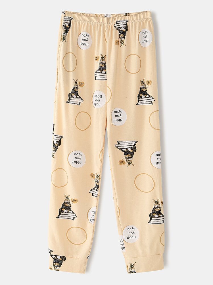 Femmes Dessin Animé Animal Imprimé À Manches Longues Pull Taille Élastique Lettre Pantalon Maison Pyjama Ensemble