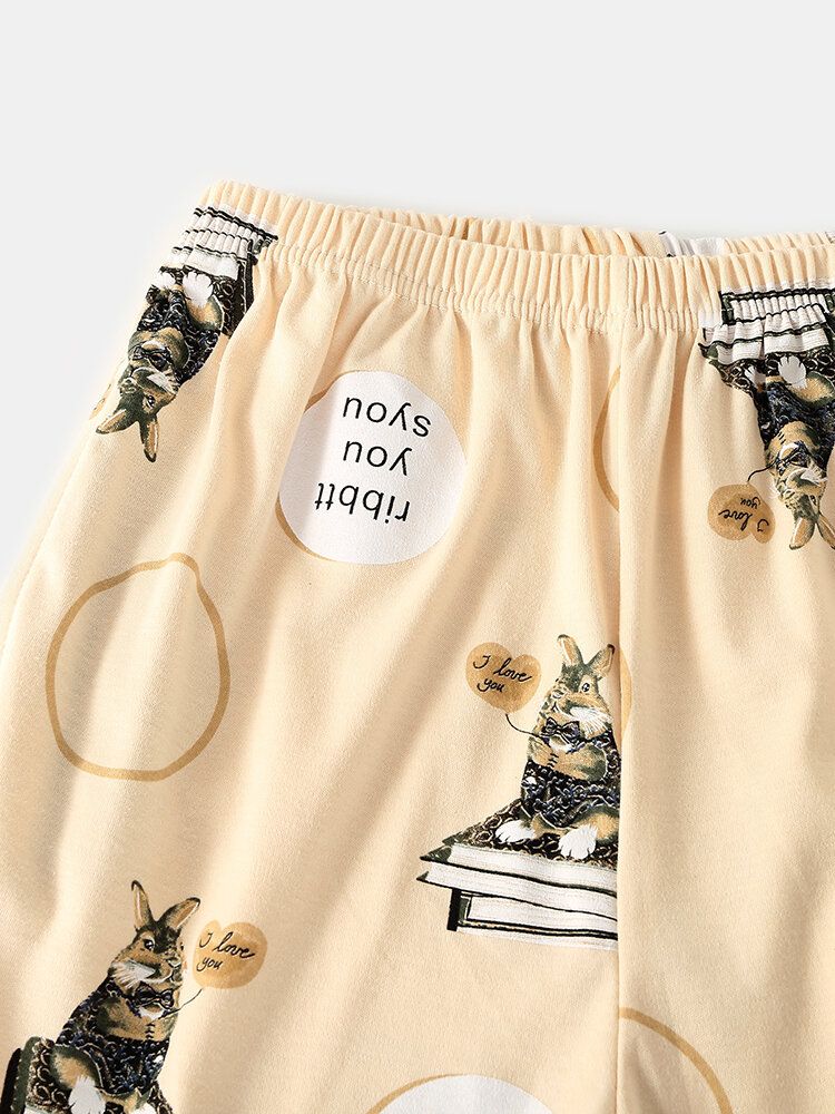 Femmes Dessin Animé Animal Imprimé À Manches Longues Pull Taille Élastique Lettre Pantalon Maison Pyjama Ensemble