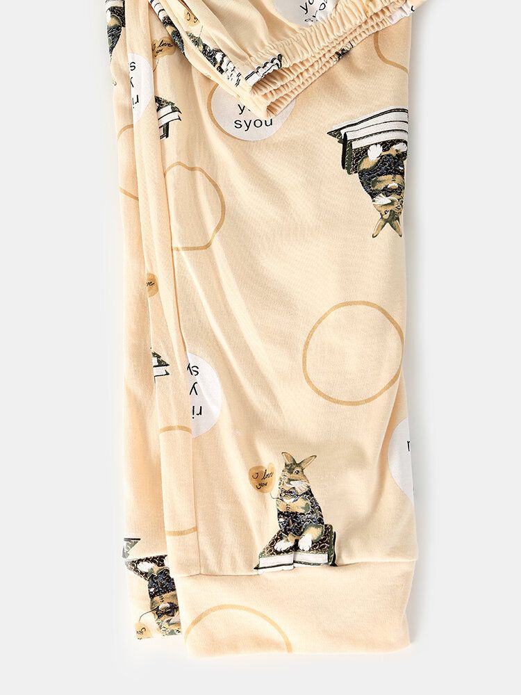 Femmes Dessin Animé Animal Imprimé À Manches Longues Pull Taille Élastique Lettre Pantalon Maison Pyjama Ensemble