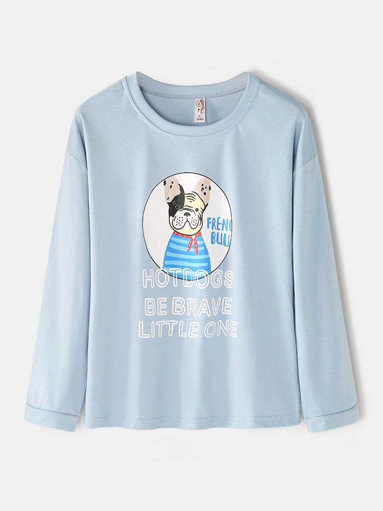 Femmes Dessin Animé Animal Lettre Imprimé Pull Taille Élastique Pantalon Ample Maison Pyjama Ensemble