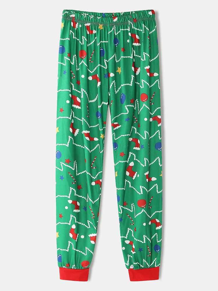 Femmes Dessin Animé Arbre De Noël Imprimé Manches Raglan Sweats Taille Élastique Survêtement Pantalon Maison Pyjama Ensemble