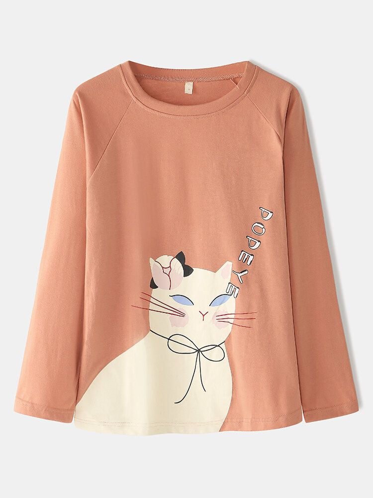 Femmes Dessin Animé Chat Couleur Unie Taille Élastique Pantalon Ample Maison Pyjamas Ensemble