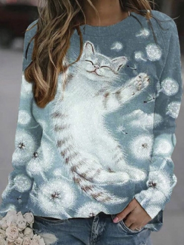 Femmes Dessin Animé Chat Imprimé Pull Pulls Mignons