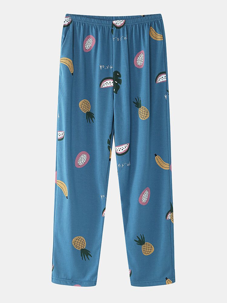 Femmes Dessin Animé Fruits Imprimé Col Rond Pantalon Ample Coton Confortable Grande Taille Maison Pyjamas Ensembles