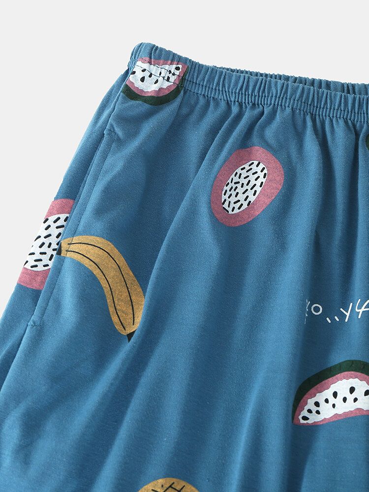 Femmes Dessin Animé Fruits Imprimé Col Rond Pantalon Ample Coton Confortable Grande Taille Maison Pyjamas Ensembles