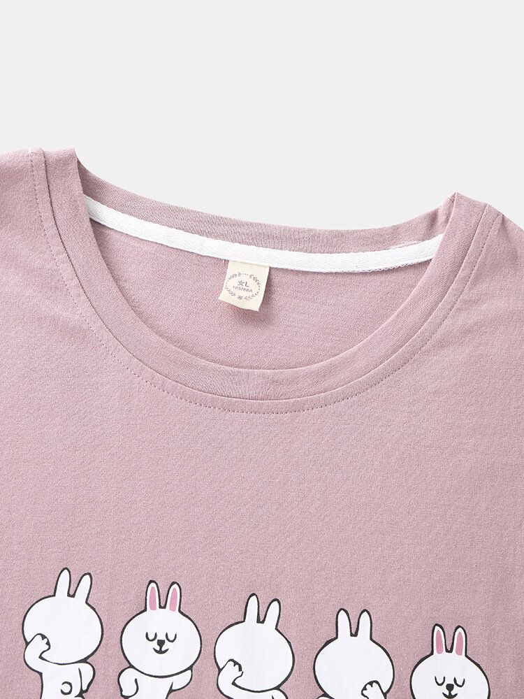 Femmes Dessin Animé Lapins Imprimer À Manches Longues Taille Élastique Survêtement Pantalon Maison Coton Pyjamas Ensembles