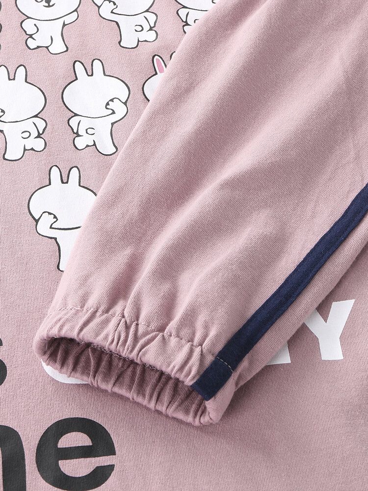 Femmes Dessin Animé Lapins Imprimer À Manches Longues Taille Élastique Survêtement Pantalon Maison Coton Pyjamas Ensembles