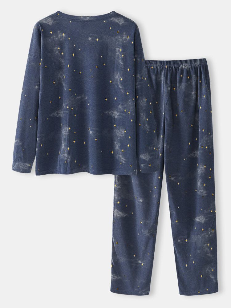 Femmes Dessin Animé Ours Polaire Ciel Étoilé Imprimé Pull Taille Élastique Poche Pantalon Maison Pyjama Ensemble