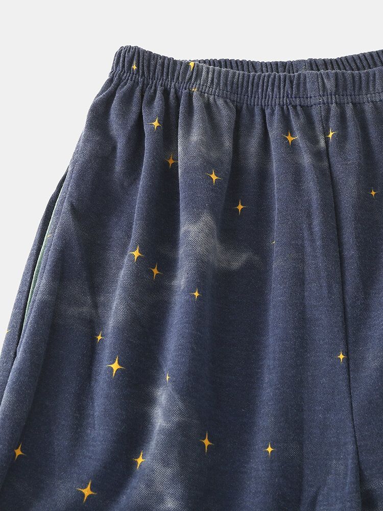 Femmes Dessin Animé Ours Polaire Ciel Étoilé Imprimé Pull Taille Élastique Poche Pantalon Maison Pyjama Ensemble