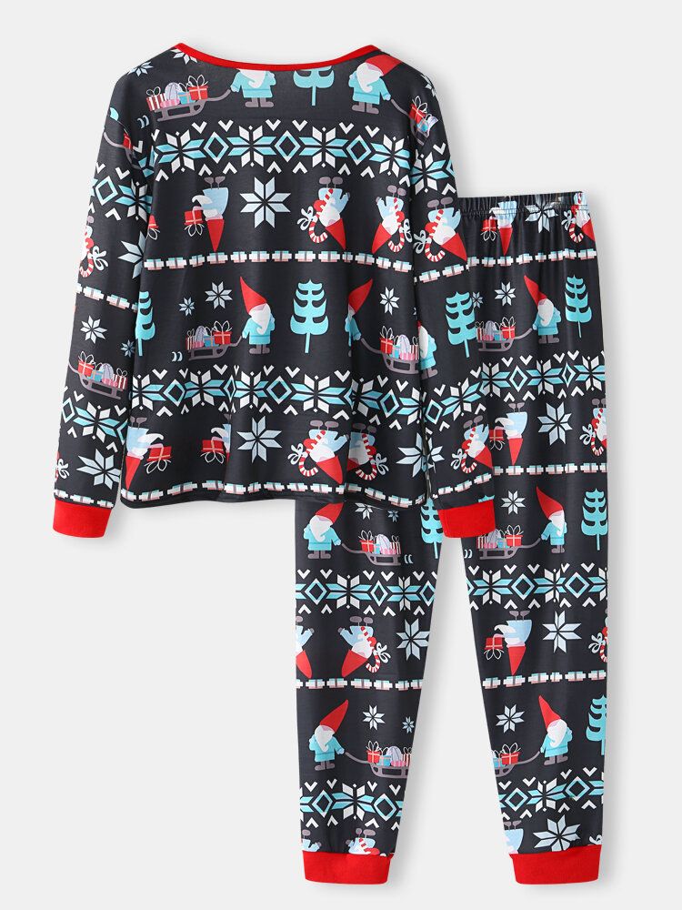 Femmes Dessin Animé Père Noël Imprimé Col En V À Manches Longues Pull Ample Survêtement Pantalon Noël Maison Pyjama Ensemble