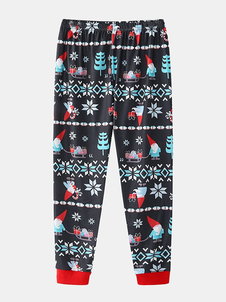 Femmes Dessin Animé Père Noël Imprimé Col En V À Manches Longues Pull Ample Survêtement Pantalon Noël Maison Pyjama Ensemble