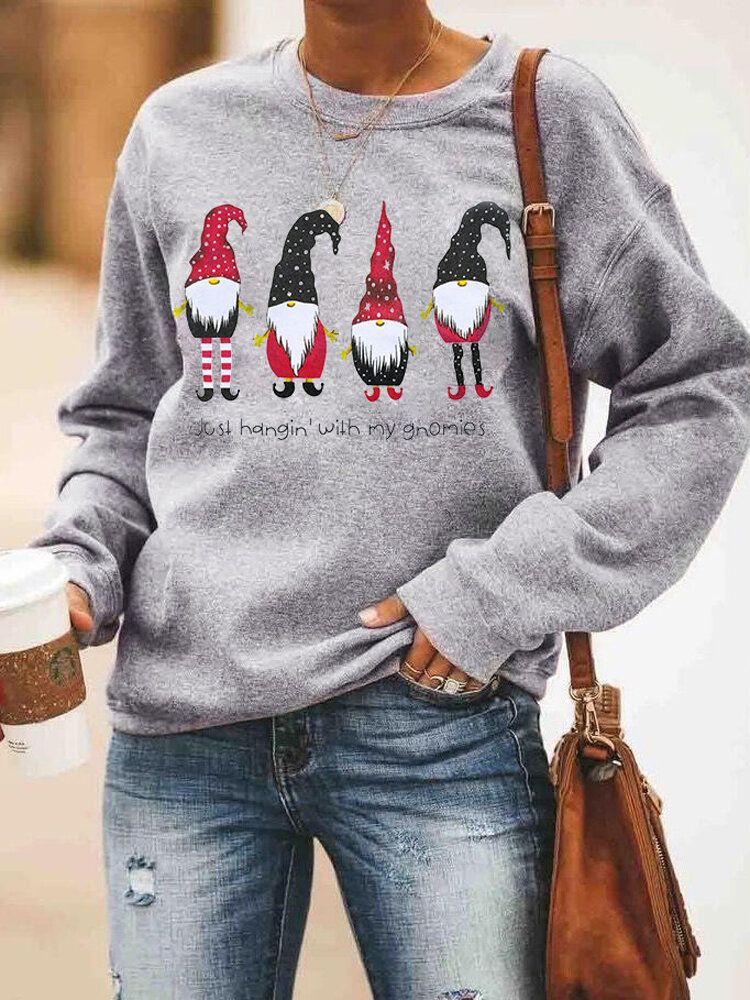 Femmes Dessin Animé Père Noël Imprimé Pull De Noël Pulls À Manches Longues