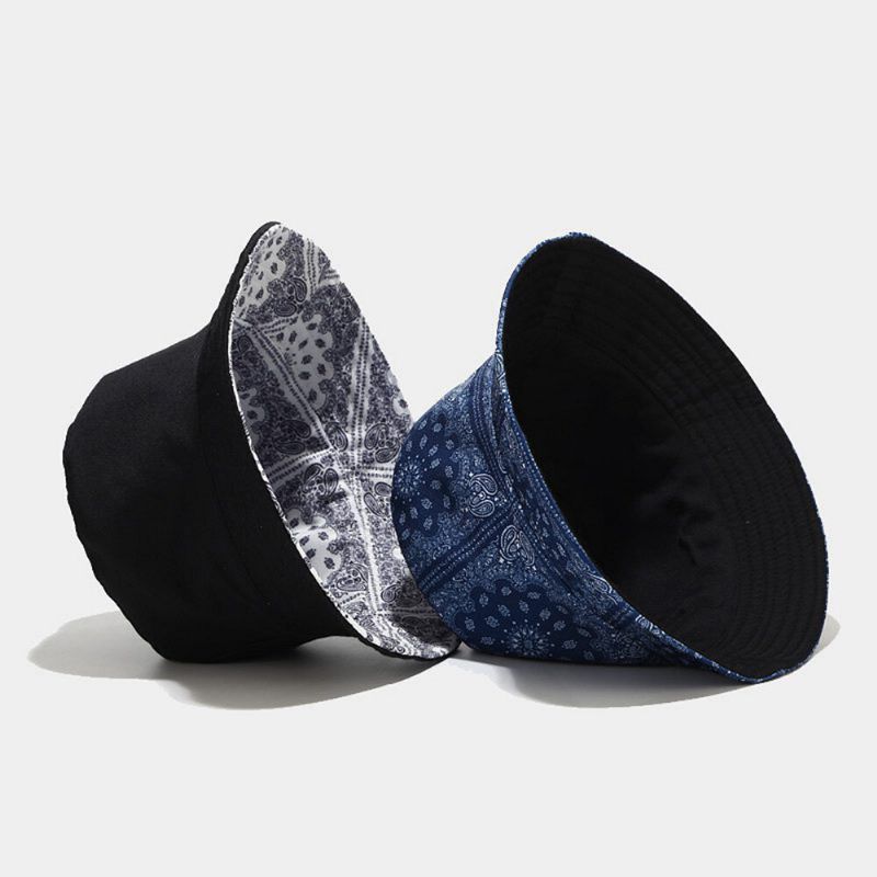 Femmes Double Face Été Protection Uv Cajou Fleur Motif Broderie Décontracté Élégant Chapeau De Soleil Seau Chapeau