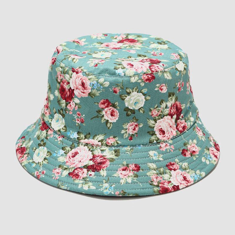 Femmes Double Face Été Protection Uv Motif Floral Casual Outdoor Sun Hat Bucket Hat