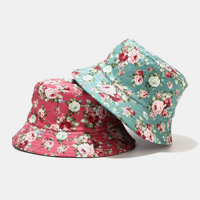 Femmes Double Face Été Protection Uv Motif Floral Casual Outdoor Sun Hat Bucket Hat