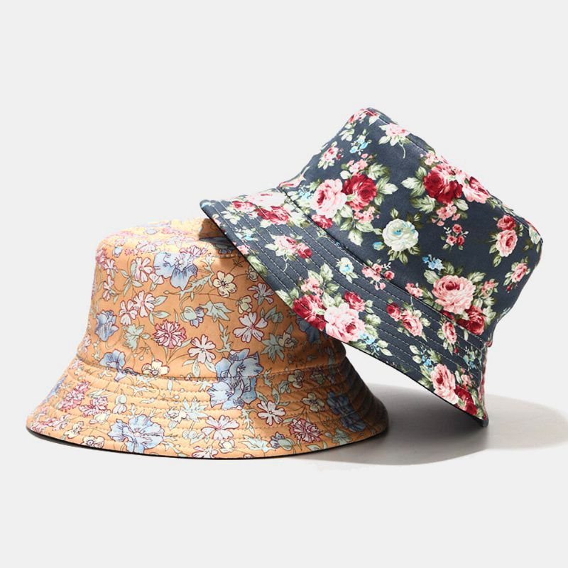 Femmes Double Face Été Protection Uv Motif Floral Casual Outdoor Sun Hat Bucket Hat