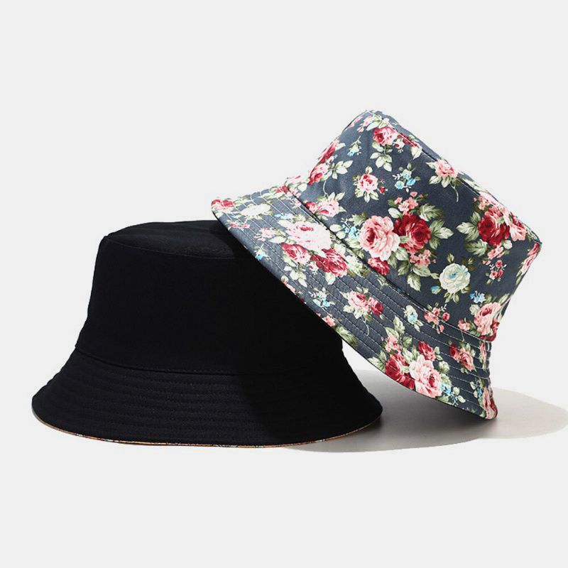 Femmes Double Face Été Protection Uv Motif Floral Casual Outdoor Sun Hat Bucket Hat