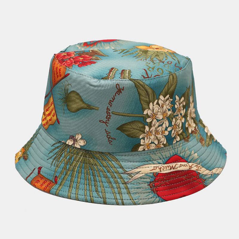 Femmes Double Face Été Protection Uv Motif De Plantes Marines Décontracté Simple Chapeau De Soleil Seau Chapeau