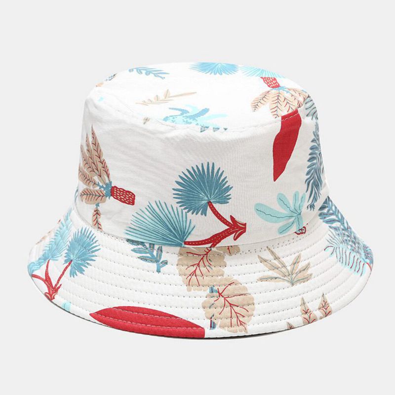 Femmes Double Face Été Protection Uv Motif De Plantes Marines Décontracté Simple Chapeau De Soleil Seau Chapeau