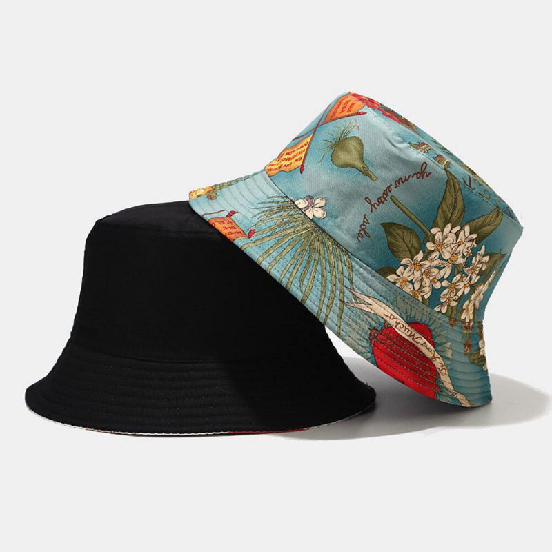 Femmes Double Face Été Protection Uv Motif De Plantes Marines Décontracté Simple Chapeau De Soleil Seau Chapeau