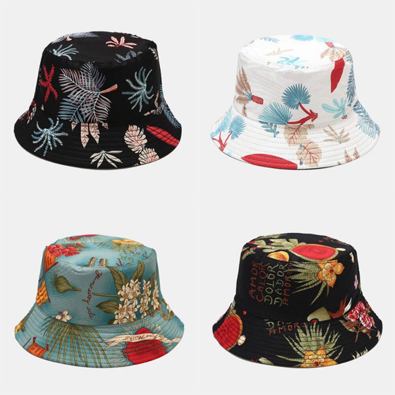 Femmes Double Face Été Protection Uv Motif De Plantes Marines Décontracté Simple Chapeau De Soleil Seau Chapeau