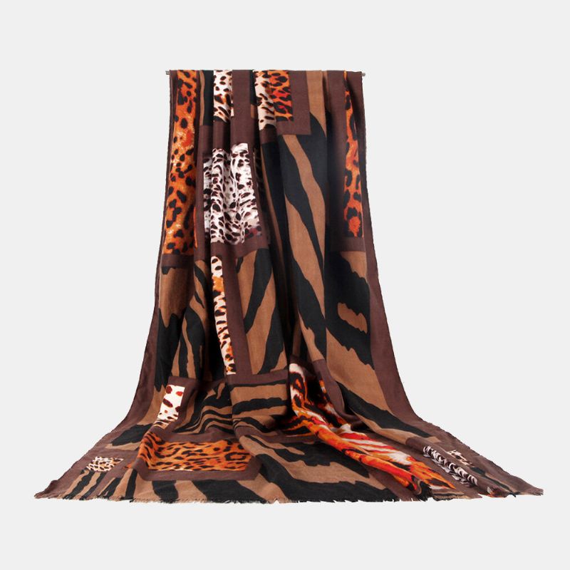 Femmes Double-face Satin Imprimé Zèbre Léopard Motif Écharpe Automne Hiver Super Long Épaissir Chaleur Châles Foulard