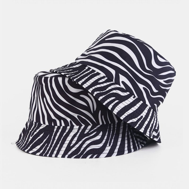 Femmes Double-side-wear Zebra Cow Panda Motif Imprimer Seau Chapeau Mode Casual All-match Crème Solaire Chapeau De Plage