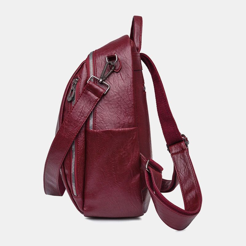 Femmes Double Usage Mode Grande Capacité Poche Principale Sac À Dos En Cuir Souple Dos Anti-vol Poche À Fermeture Éclair Sac À Bandoulière Sac À Main