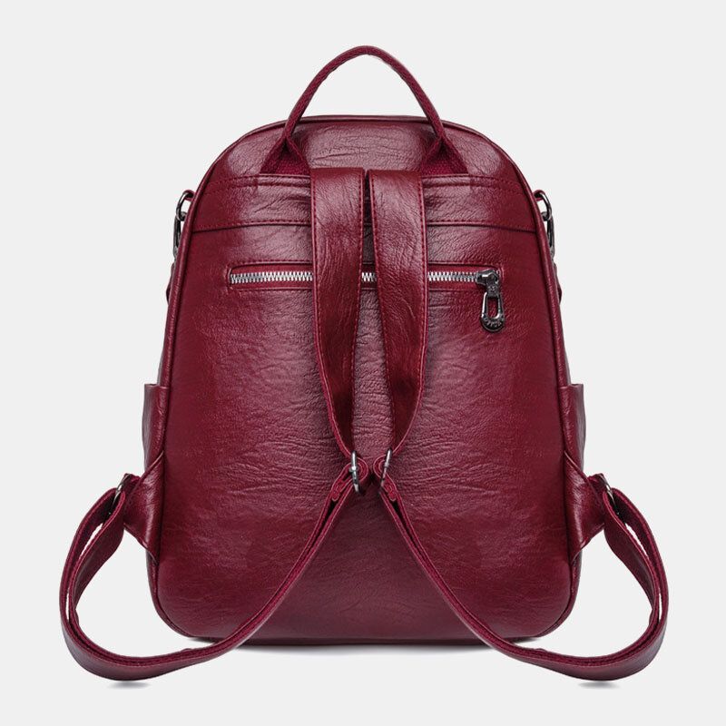 Femmes Double Usage Mode Grande Capacité Poche Principale Sac À Dos En Cuir Souple Dos Anti-vol Poche À Fermeture Éclair Sac À Bandoulière Sac À Main