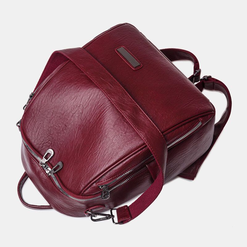 Femmes Double Usage Mode Grande Capacité Poche Principale Sac À Dos En Cuir Souple Dos Anti-vol Poche À Fermeture Éclair Sac À Bandoulière Sac À Main