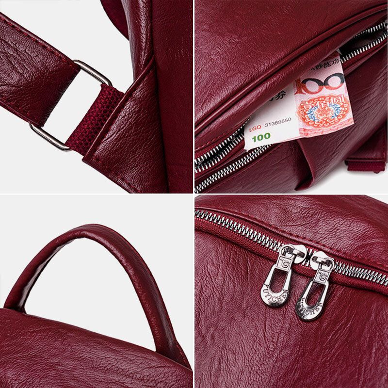 Femmes Double Usage Mode Grande Capacité Poche Principale Sac À Dos En Cuir Souple Dos Anti-vol Poche À Fermeture Éclair Sac À Bandoulière Sac À Main