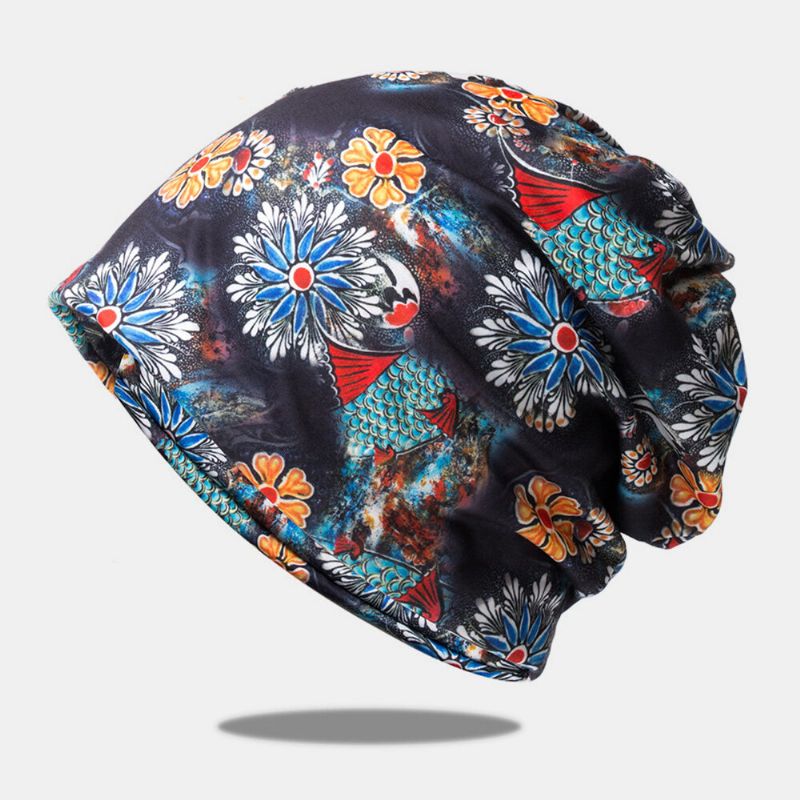 Femmes Double Usage Respirant Baotou Chapeau Coton Superposition Couleur Imprimé Fleuri Décontracté Élastique Écharpe Bonnet Chapeau