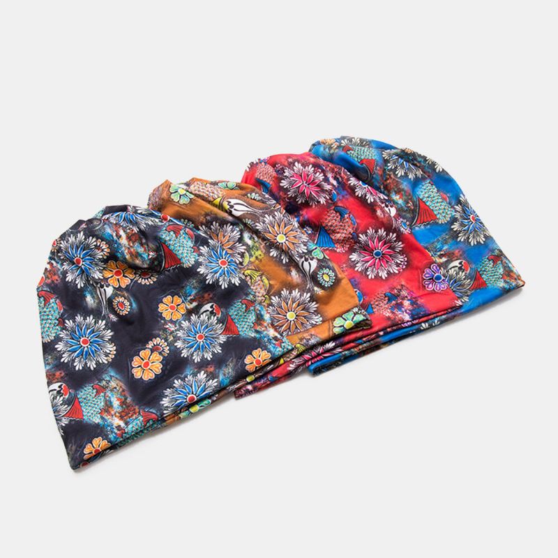 Femmes Double Usage Respirant Baotou Chapeau Coton Superposition Couleur Imprimé Fleuri Décontracté Élastique Écharpe Bonnet Chapeau