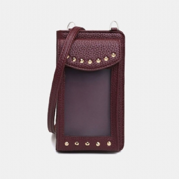 Femmes Écran Tactile 6.3 Pouces Support De Téléphone 10 Fente Pour Carte Rivet Sac À Bandoulière Portefeuille