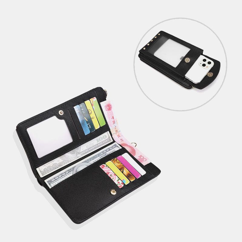 Femmes Écran Tactile 6.3 Pouces Support De Téléphone 10 Fente Pour Carte Rivet Sac À Bandoulière Portefeuille