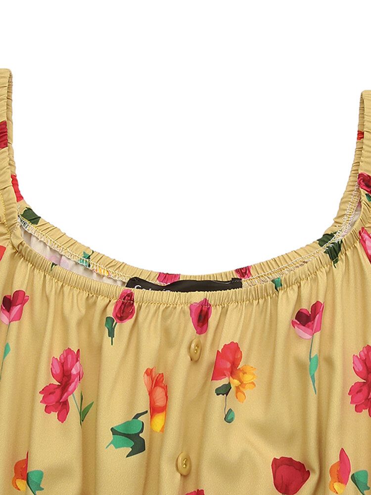 Femmes Élastique Col Carré Imprimé Floral Vacances Décontracté Étage Maxi Robe Avec Ceinture