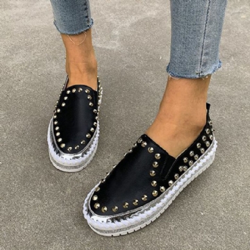 Femmes Élégant Rivet Solide Confortable Doublure Doux Bas Plat Casual Mocassins Chaussures