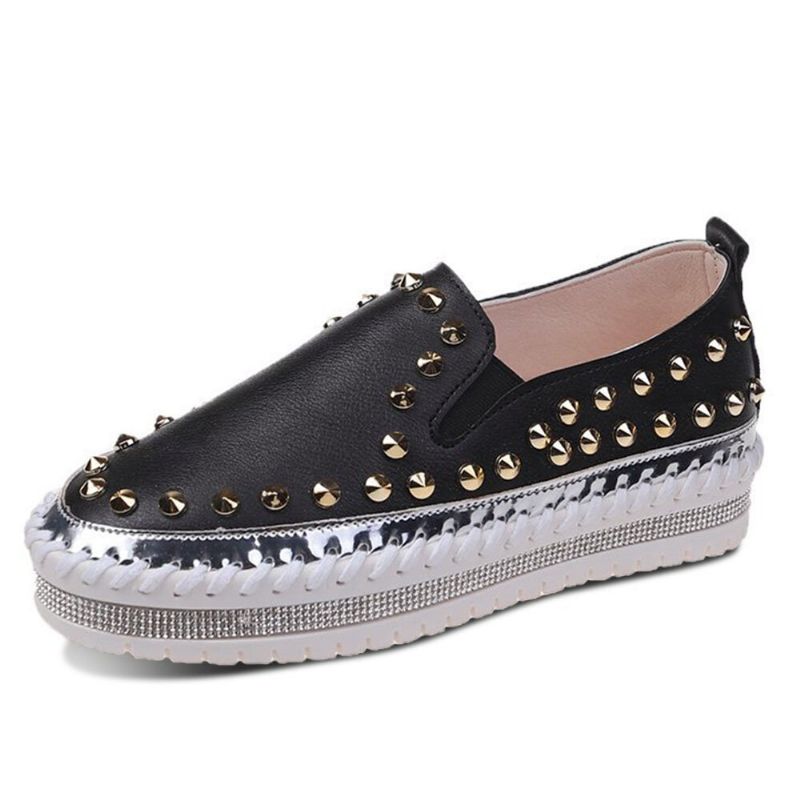 Femmes Élégant Rivet Solide Confortable Doublure Doux Bas Plat Casual Mocassins Chaussures