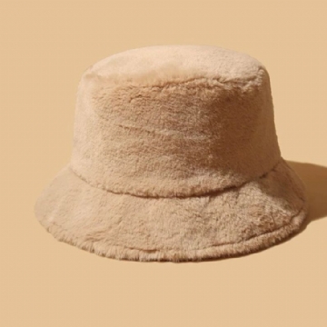 Femmes Épais Chaud Hiver Seau Chapeau Couleur Unie Filles Plat Haut Velours Fedoras Dames En Peluche Bob