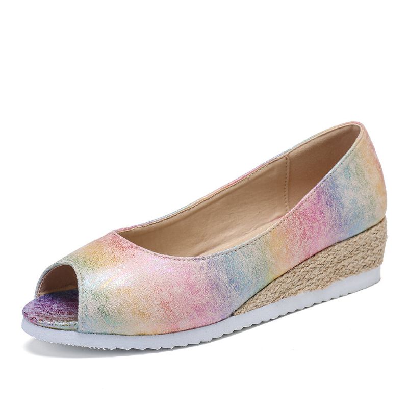 Femmes Espadrille Colorée Comfy Wedge Peep Toe Platforms