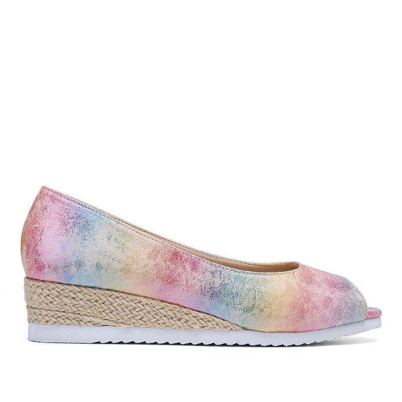 Femmes Espadrille Colorée Comfy Wedge Peep Toe Platforms